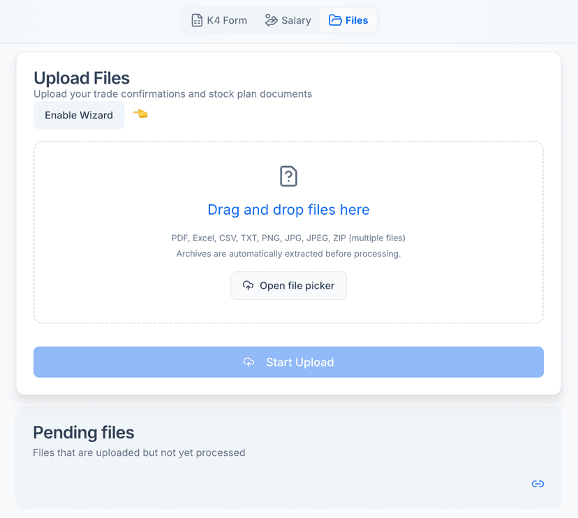 Document upload interface